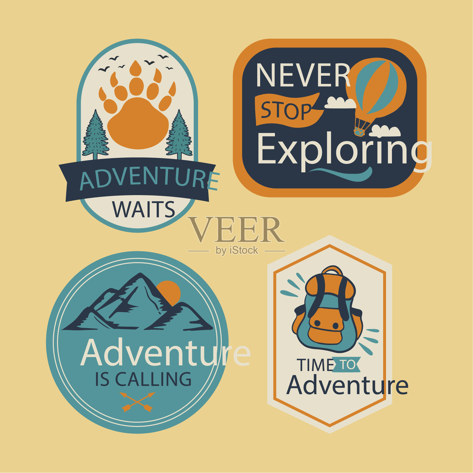 手绘冒险徽章矢量插图设计元素图片