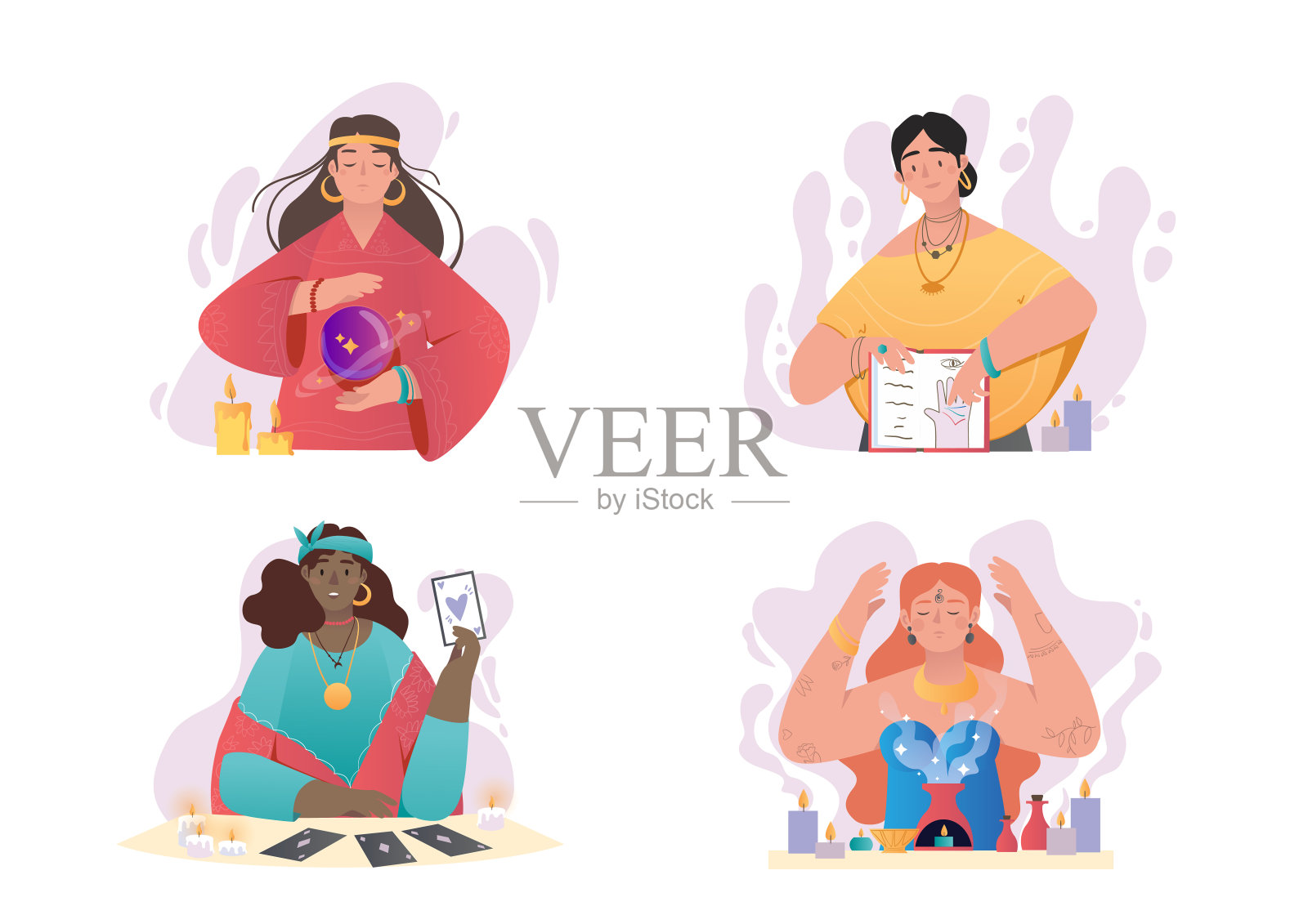 预测命运的女性角色集合插画图片素材