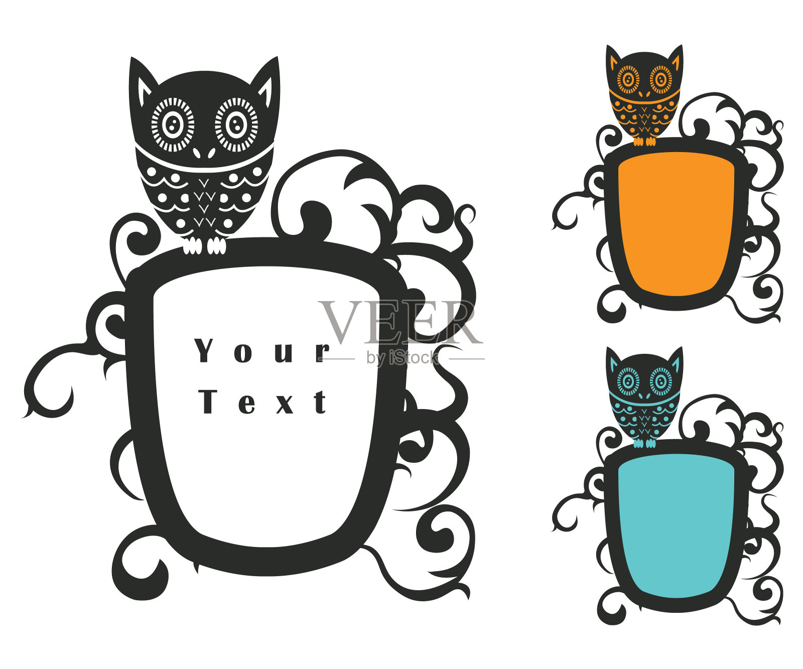 万圣节猫头鹰十月标志设计集插画图片素材