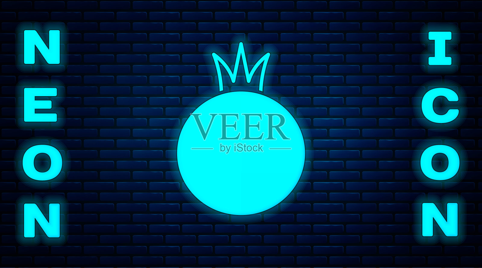 发光的霓虹灯番茄图标孤立在砖墙背景。向量插画图片素材