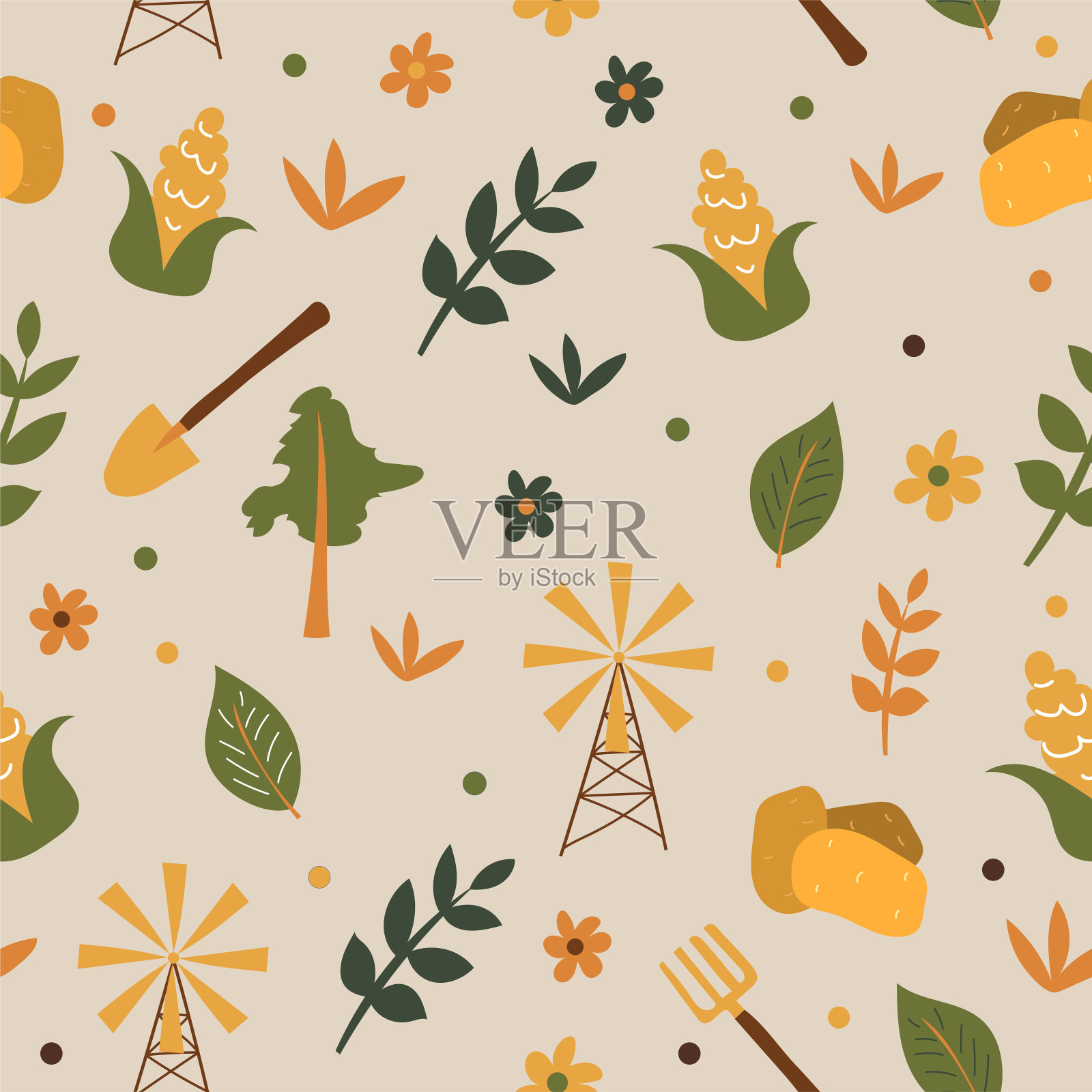 无缝农场模式背景-种植玉米插画图片素材