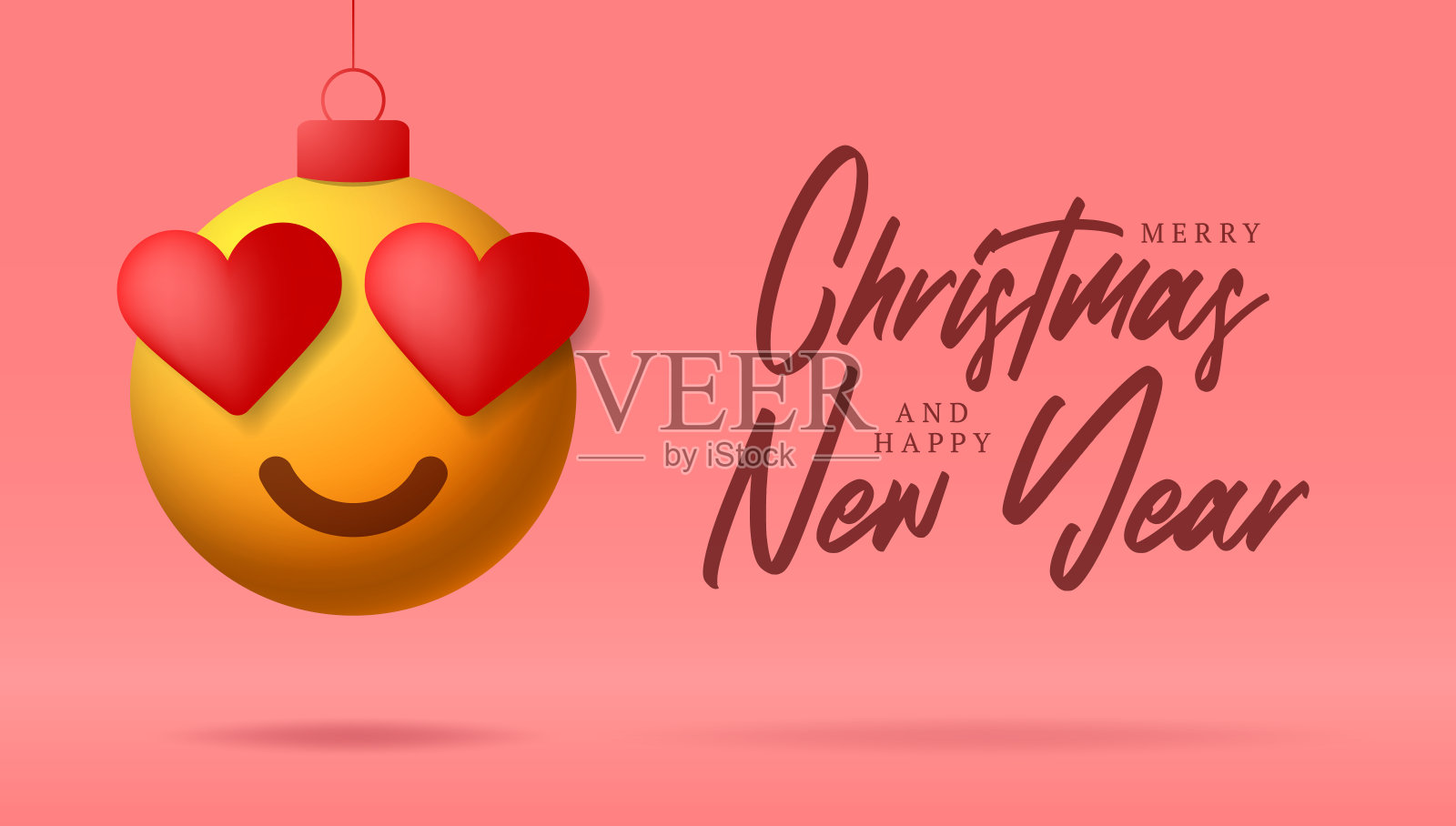 带爱心笑脸表情符号的圣诞节贺卡(扁平风格矢量插画)插画图片素材