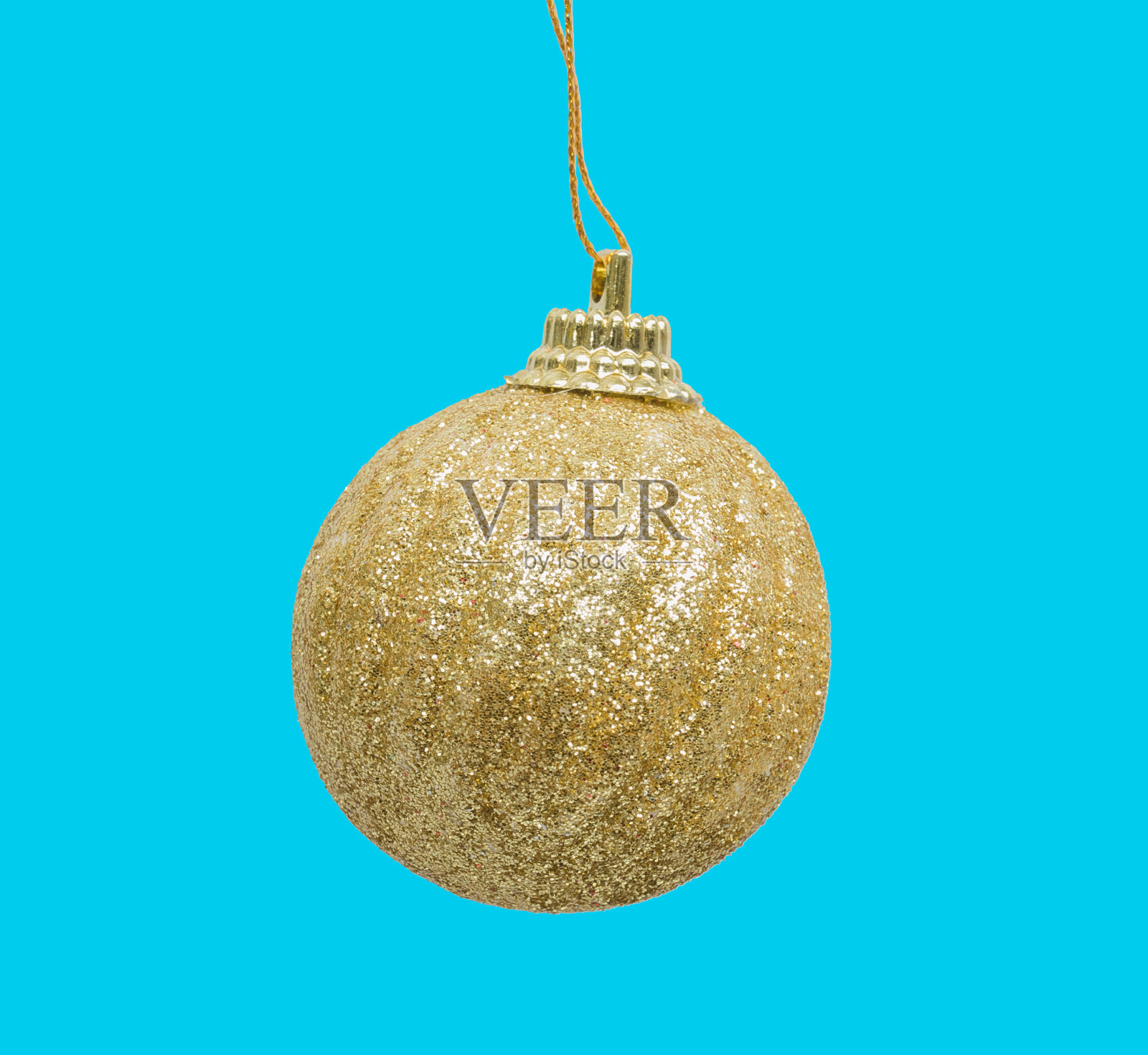 圣诞树玩具黄色球在蓝色孤立的背景照片摄影图片