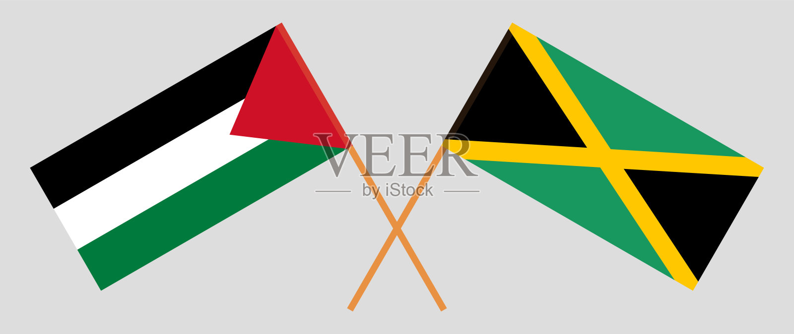 巴勒斯坦和牙买加的交叉旗帜。官方色彩。正确的比例插画图片素材