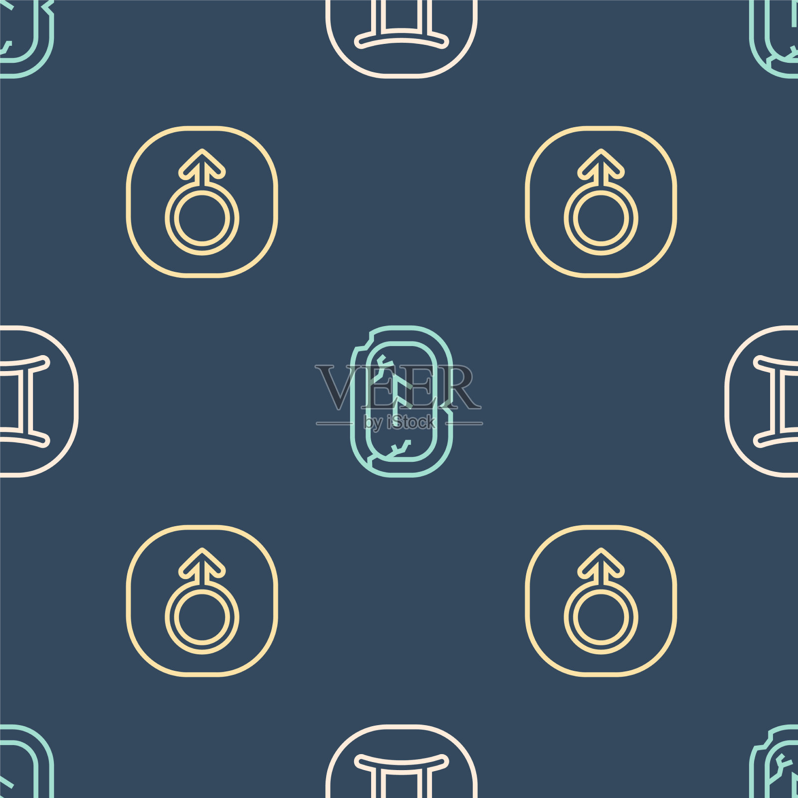 设双子星座线上的火星和魔法符文图标素材