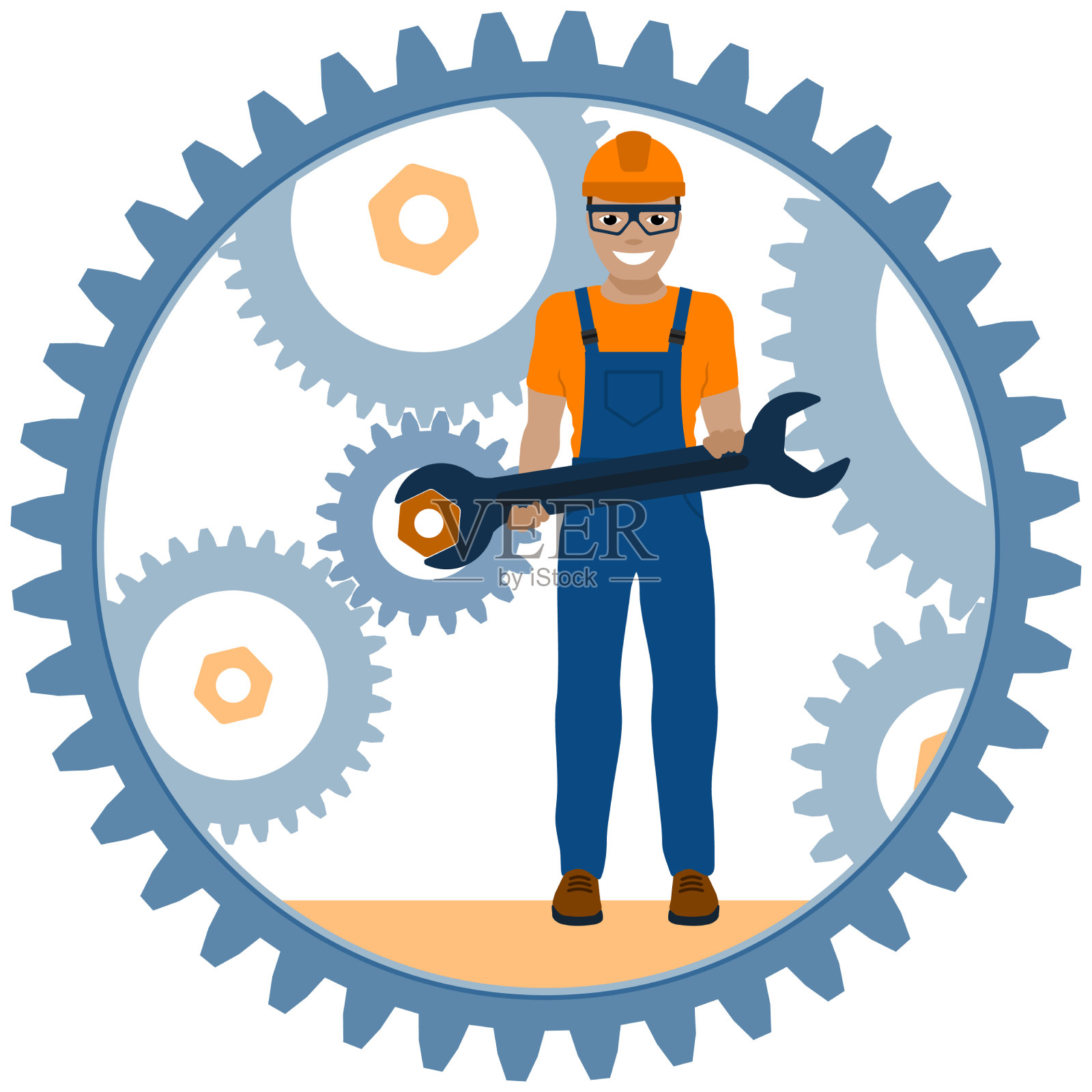 修理工修理齿轮装置设计元素图片