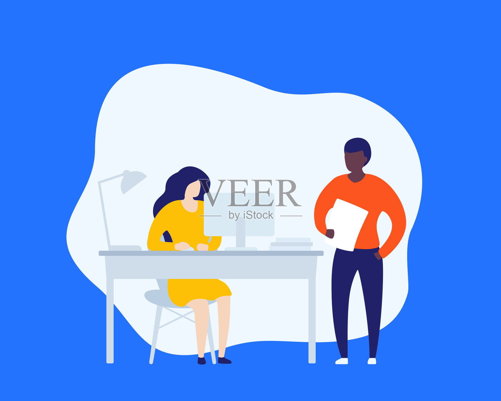 在开放式办公室工作的人,矢量插图插画图片素材