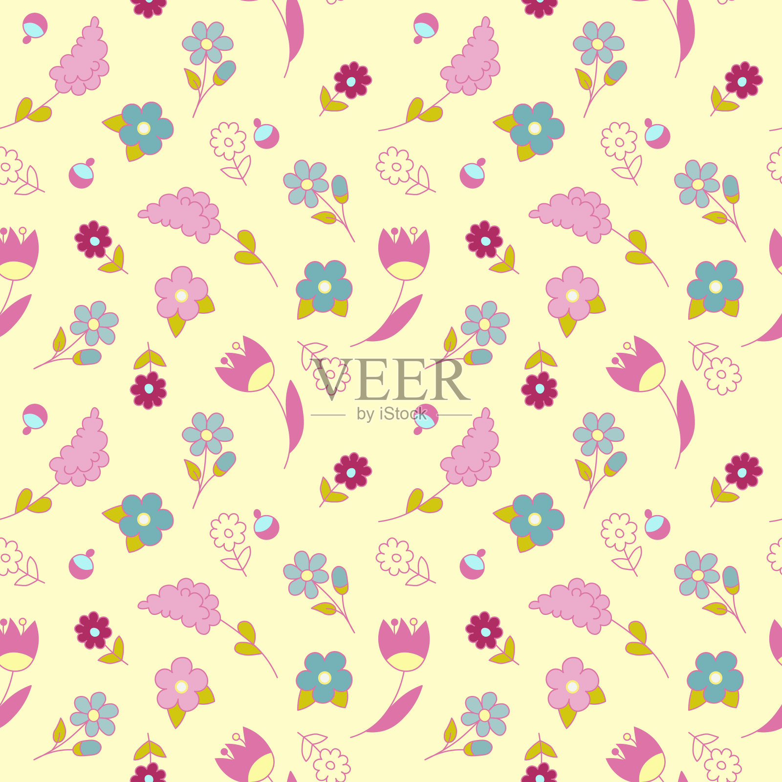 抽象优雅无缝图案与花卉背景。插画图片素材