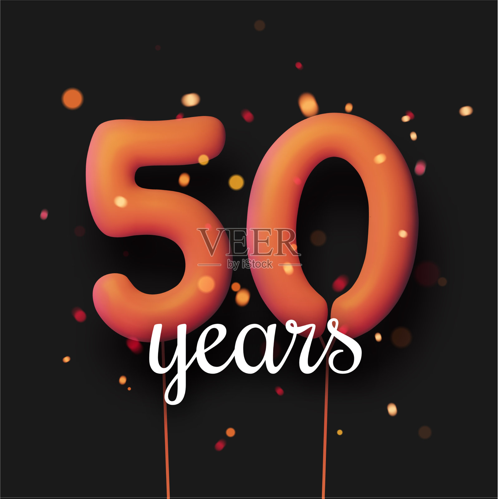 50个橙色的气球与黑色的线插画图片素材