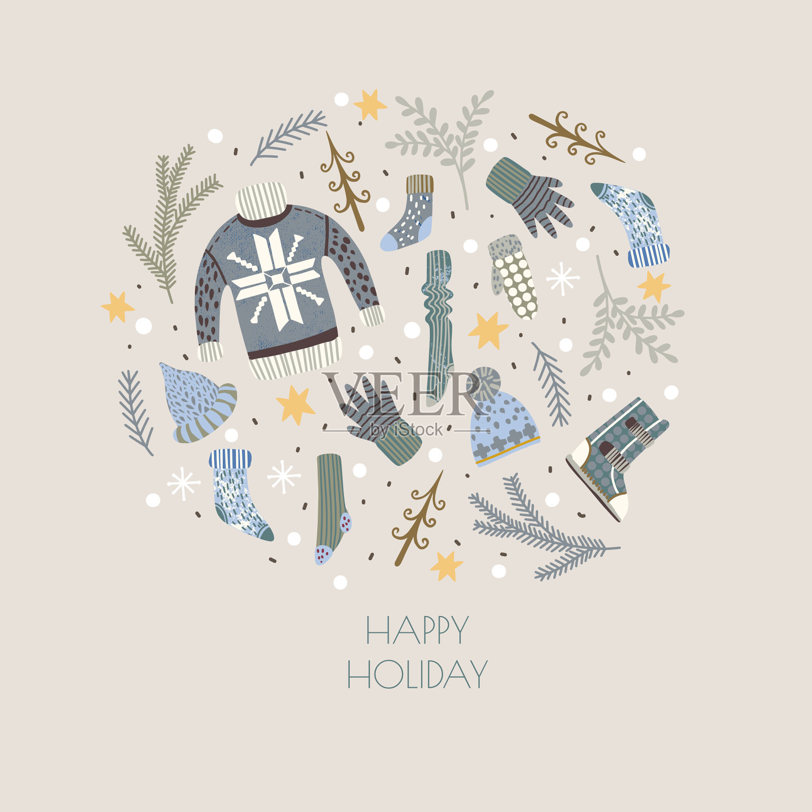 圣诞元素的贺卡或海报插画图片素材