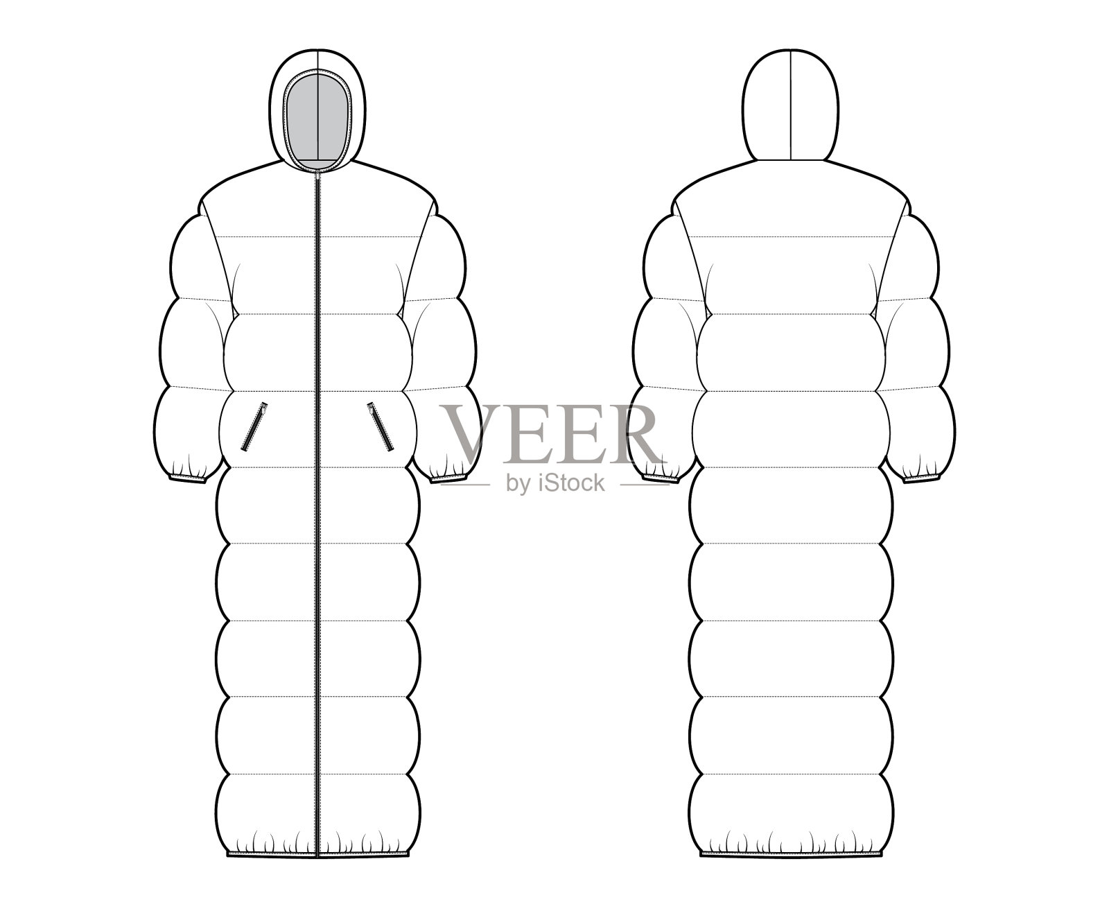 连帽羽绒服绗缝羽绒服夹克插画图片素材