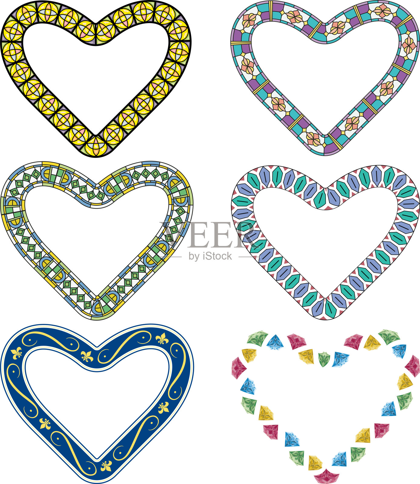 向量图像集各种彩色装饰抽象的心形状插画图片素材