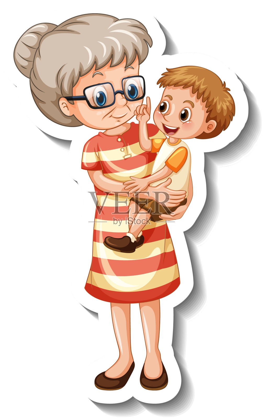 一个老太太抱着她的贴纸模板设计元素图片