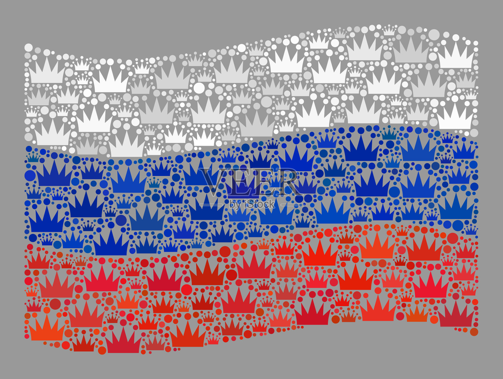 王国挥舞着俄罗斯国旗-与王冠拼贴插画图片素材