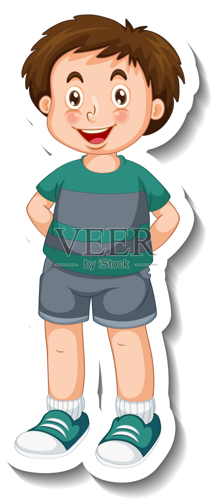 贴纸模板有一个男孩卡通人物设计元素图片