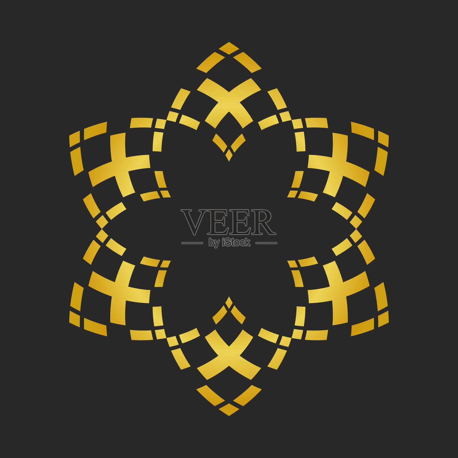 黑色背景和金色几何元素的集合。图标,标志和无缝模式。模板与豪华铝箔包装插画图片素材