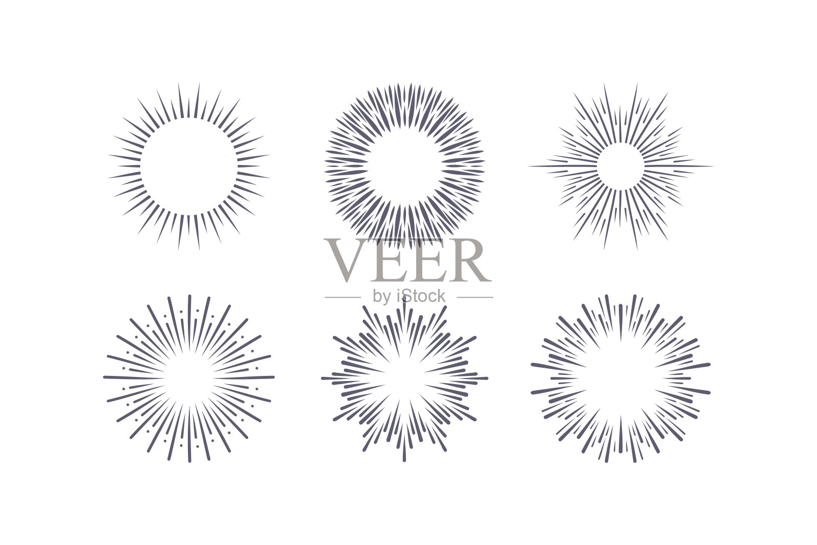 雕刻手画太阳爆发设置矢量插图插画图片素材