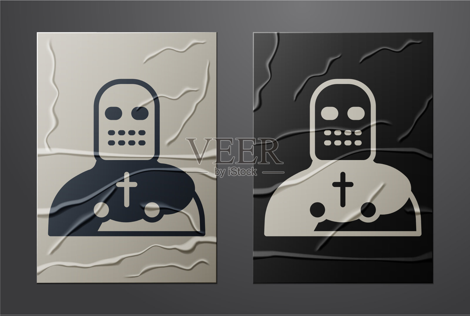 白色骑士十字军图标孤立在皱褶插画图片素材