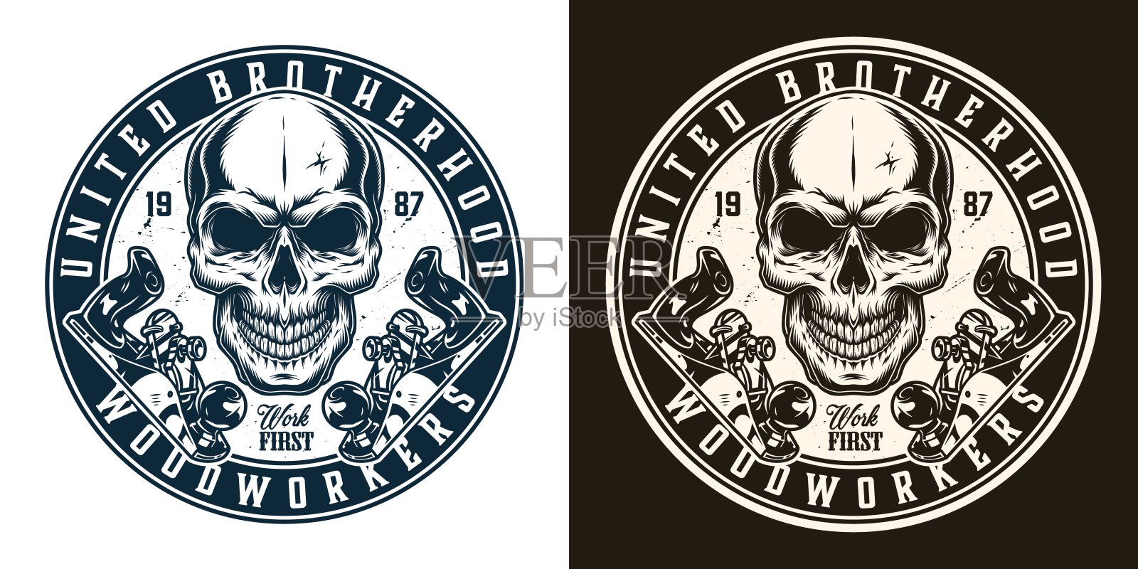 木器圆形单色徽章插画图片素材