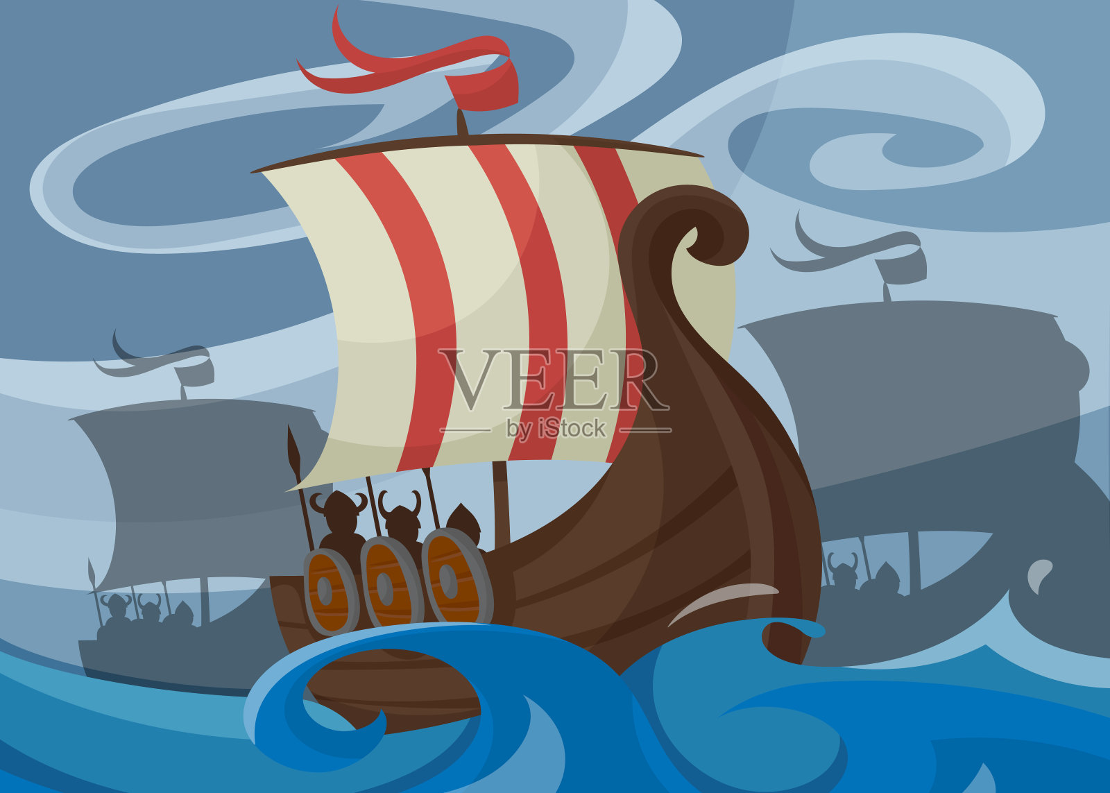 维京旗帜与德拉卡。插画图片素材