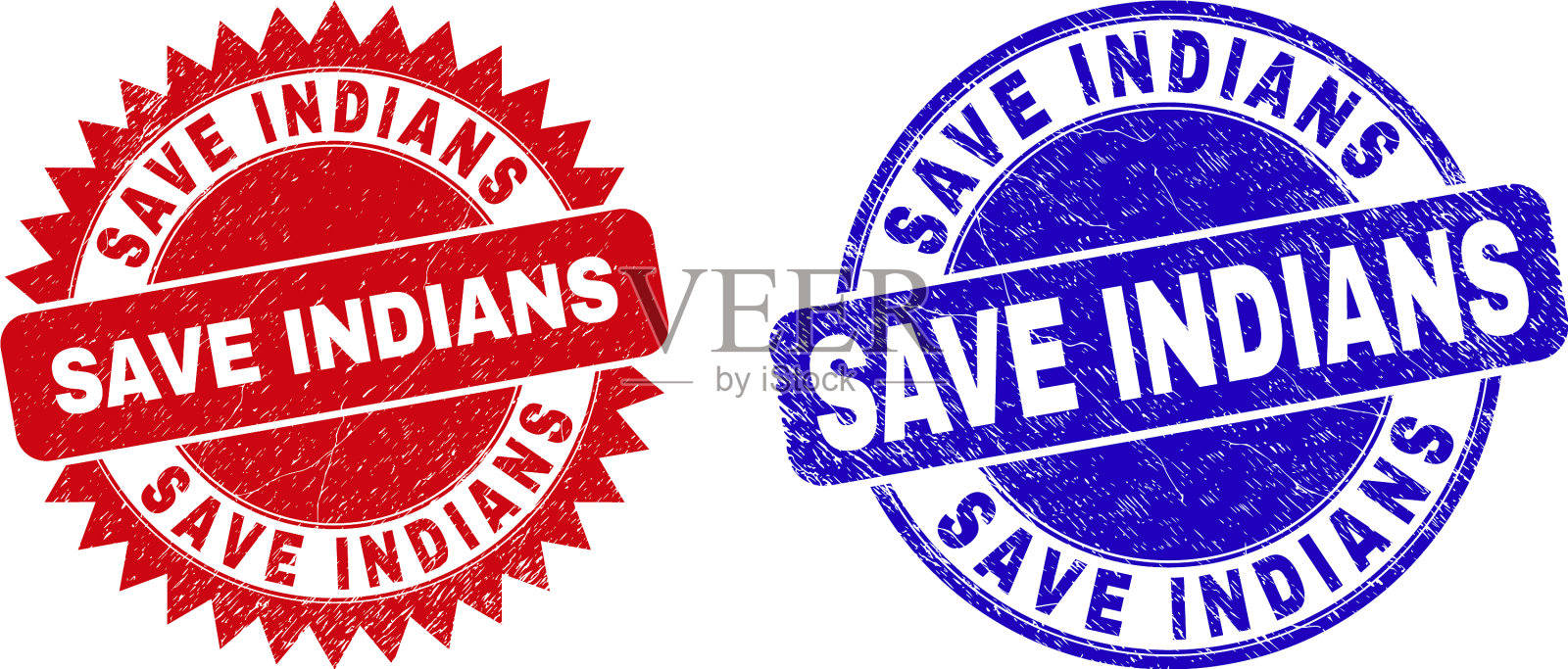 拯救印第安人用圆形和玫瑰形邮票插画图片素材