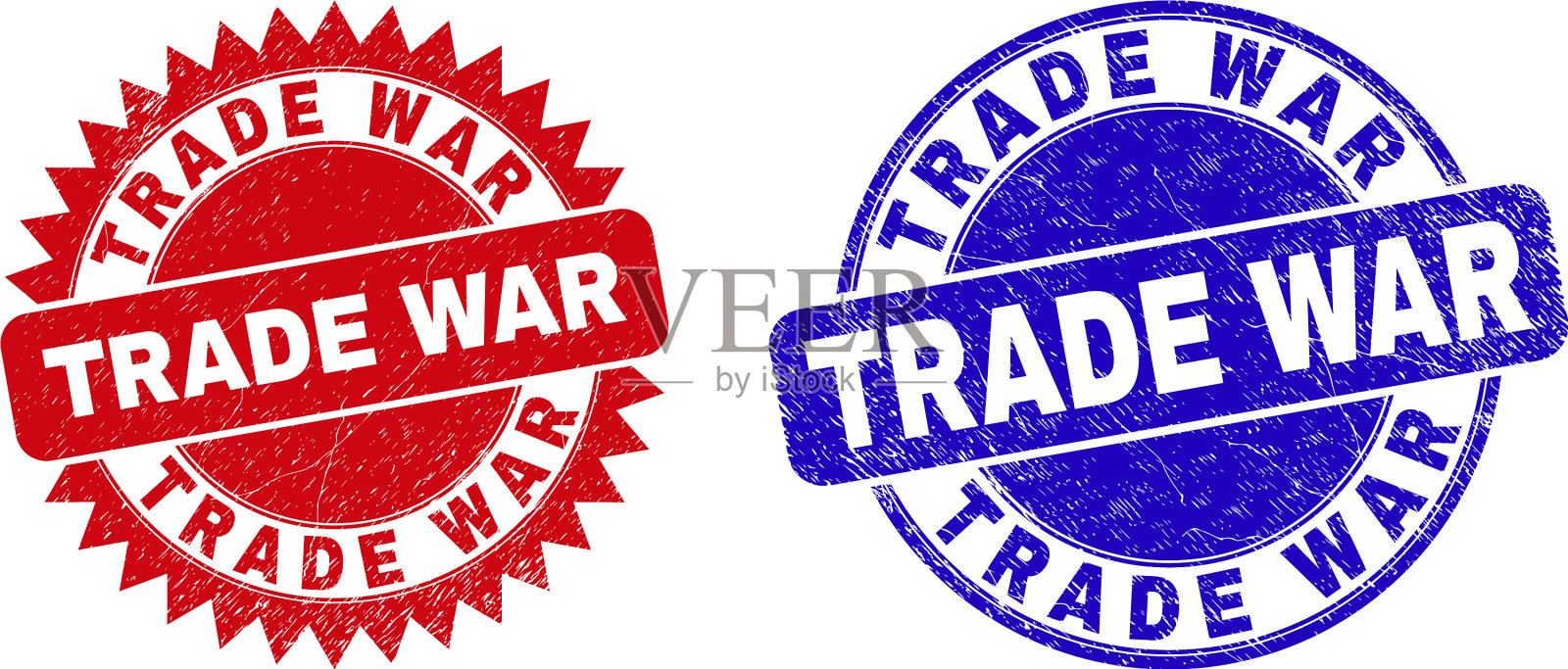 印有贸易战圆形和玫瑰图案的邮票插画图片素材