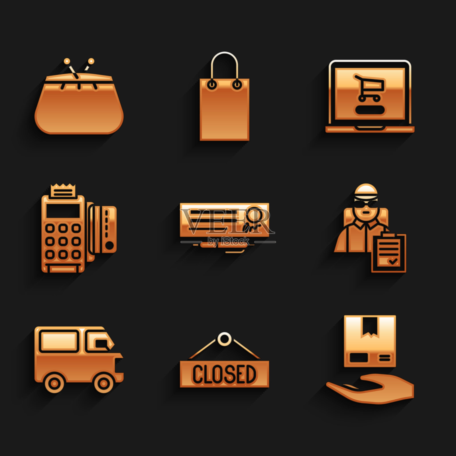 设置银行支票和笔挂标志与关闭图标素材