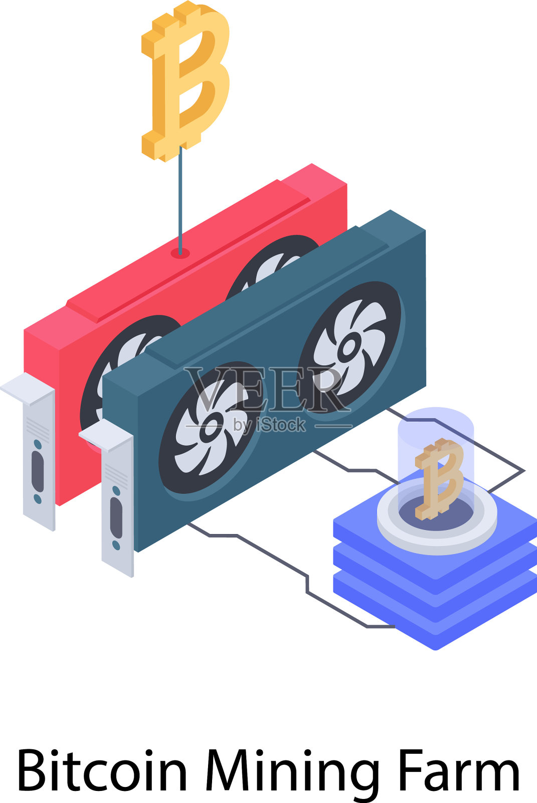比特币矿业农场插画图片素材