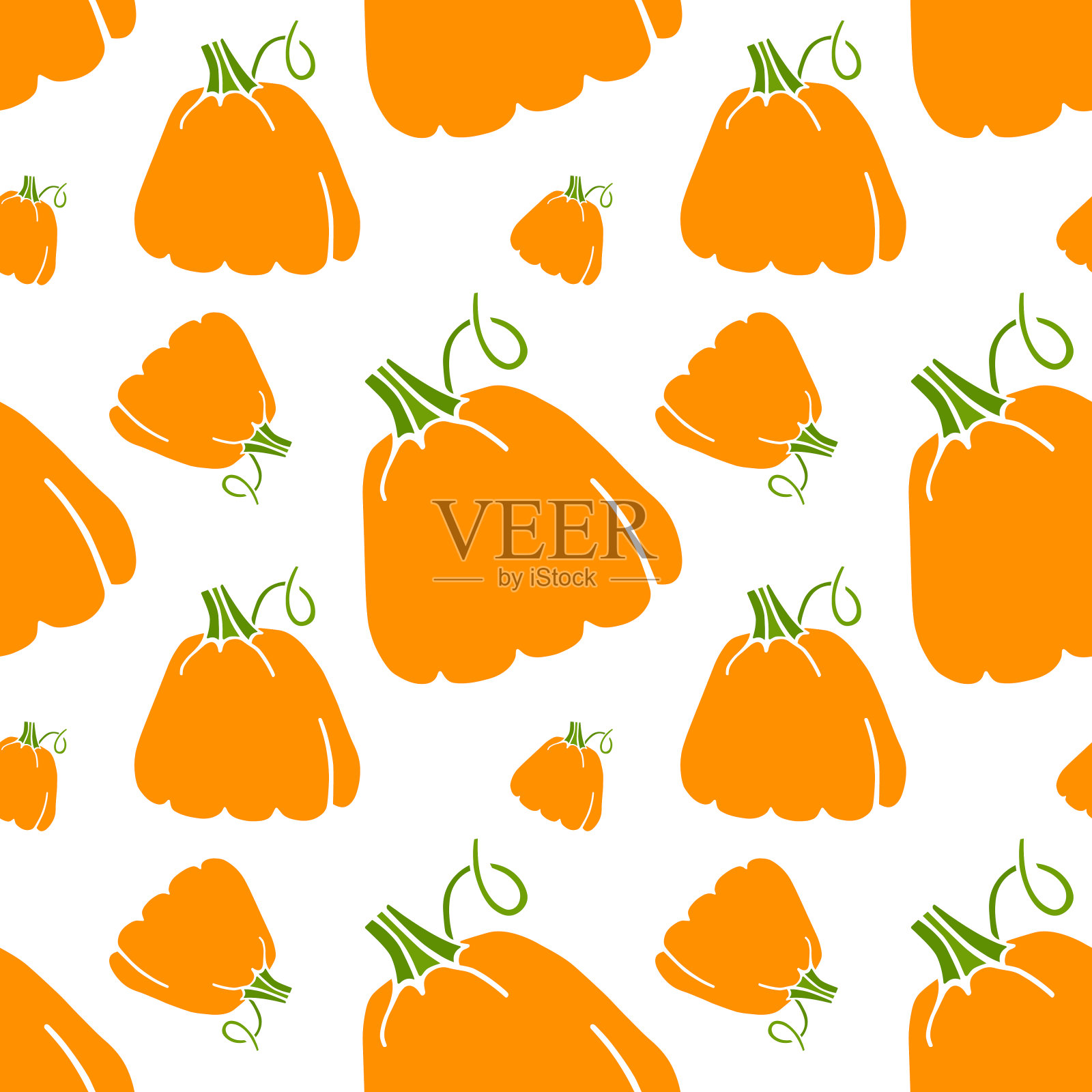 无缝矢量模式与手绘南瓜卡通风格。可爱的秋天图案与南瓜涂鸦的风格。为贺卡,季节性的秋季假期,万圣节,感恩节,收获。插画图片素材