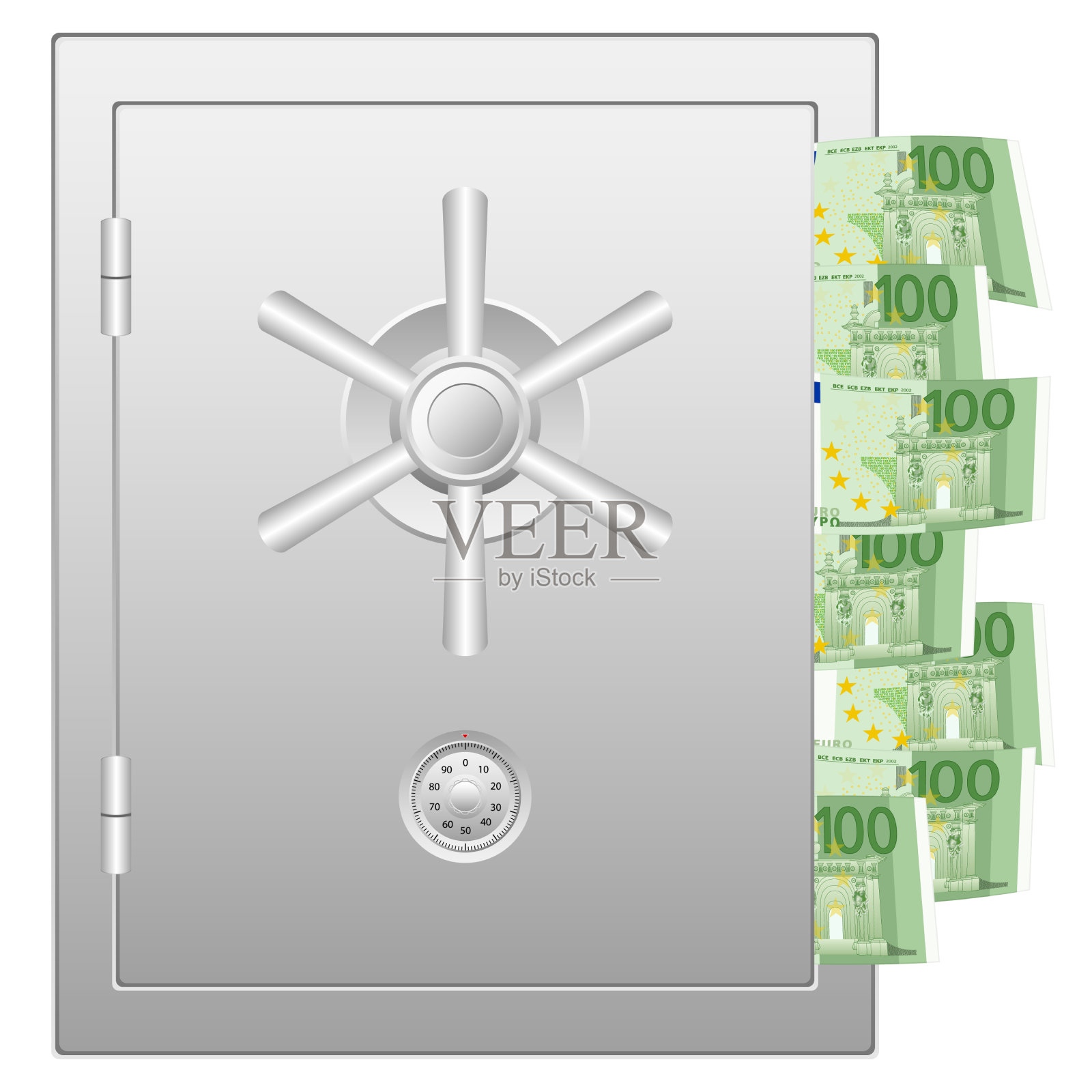 银行保险箱里有100欧元的钞票插画图片素材