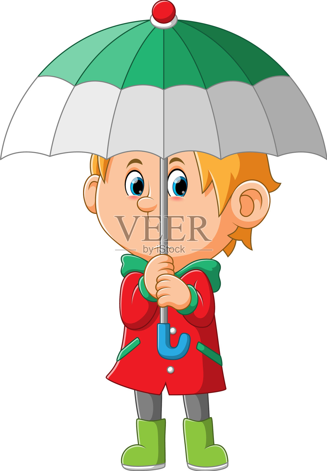 穿着可爱雨衣的男孩拿着雨衣设计元素图片