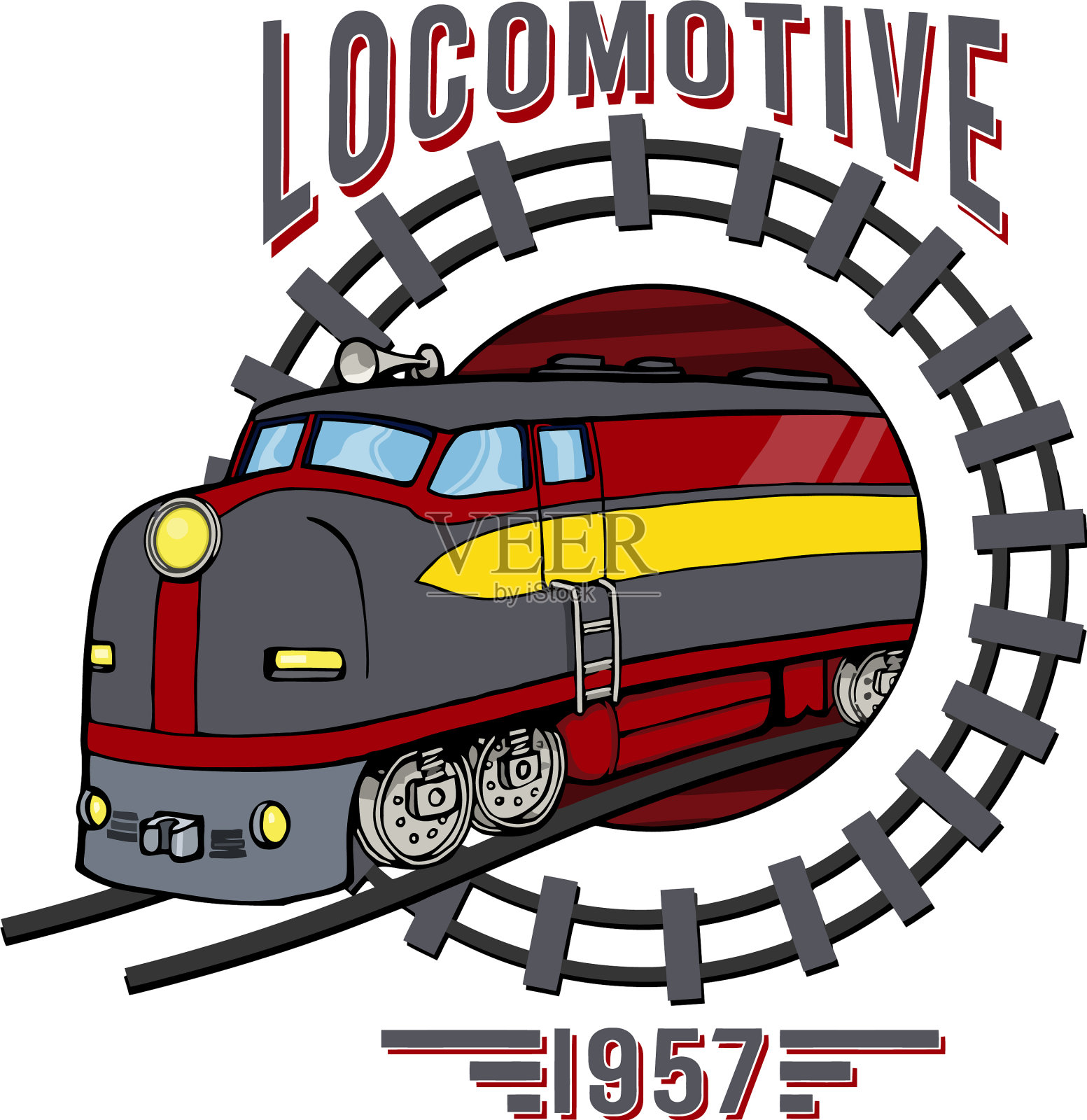 20世纪50年代的机车火车引擎铁路轨道设计元素图片