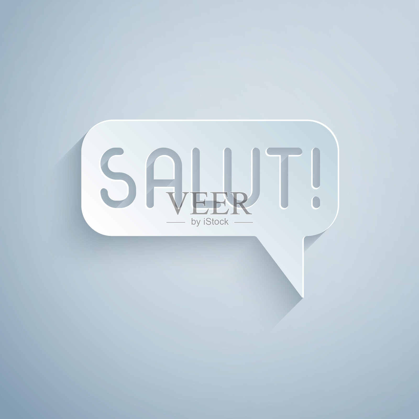 剪纸Salut在不同的语言图标孤立在灰色背景。演讲泡沫。纸艺术风格。向量插画图片素材