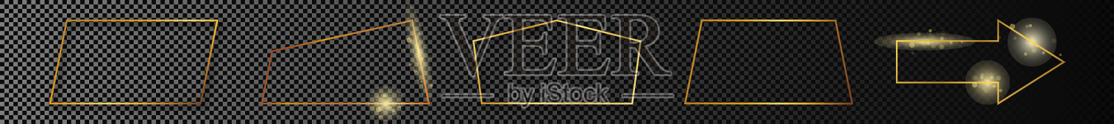 金光闪闪的不同几何形状框架插画图片素材