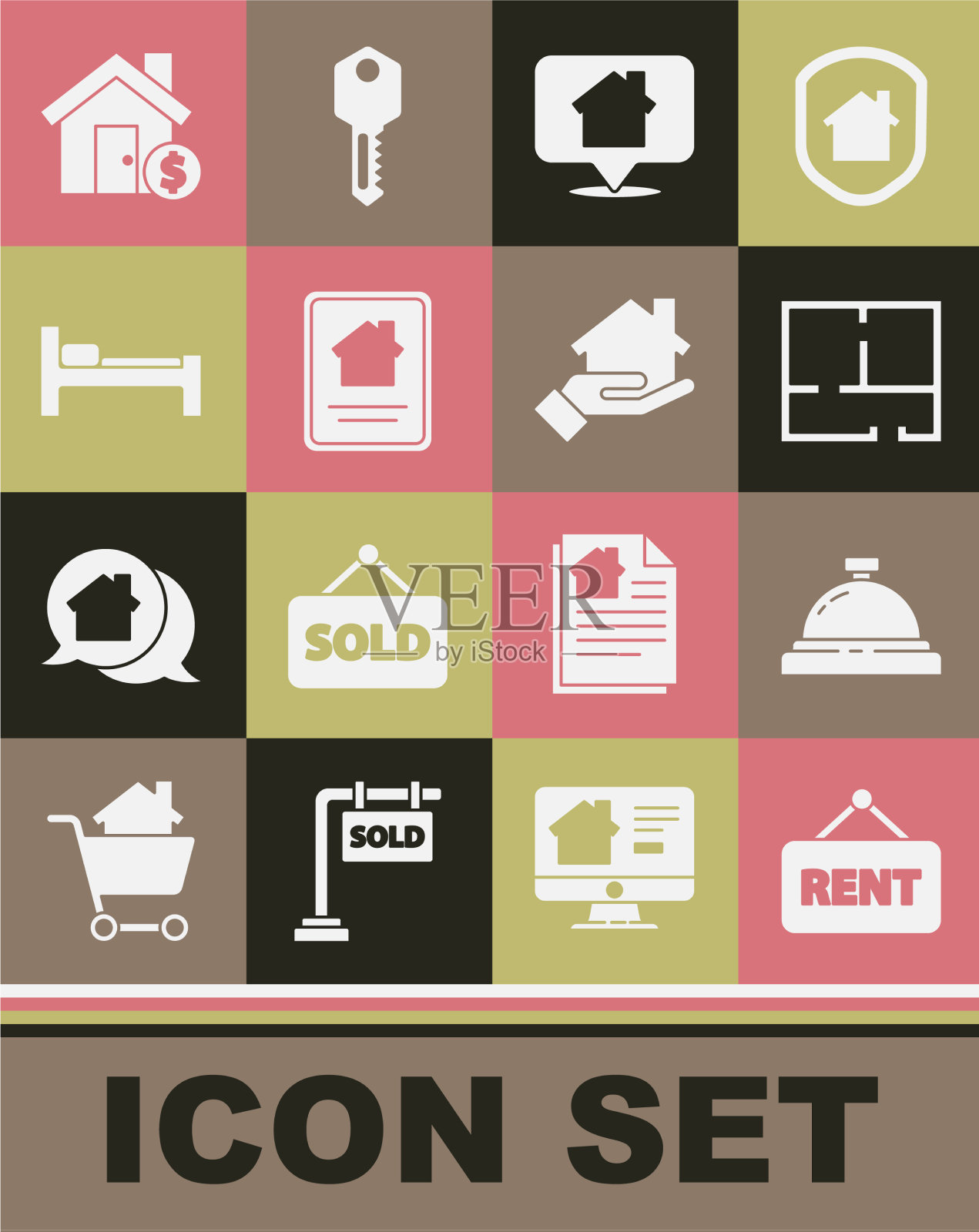 设置挂牌和酒店服务铃图标素材