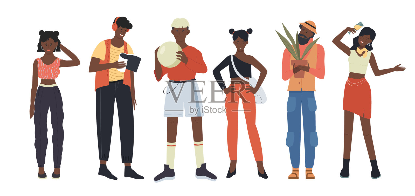 非洲人社区的年轻人物插画图片素材