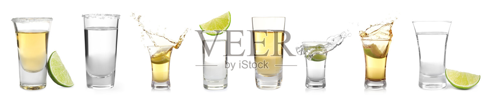 一套不同的墨西哥龙舌兰酒在白色背景。旗帜设计照片摄影图片