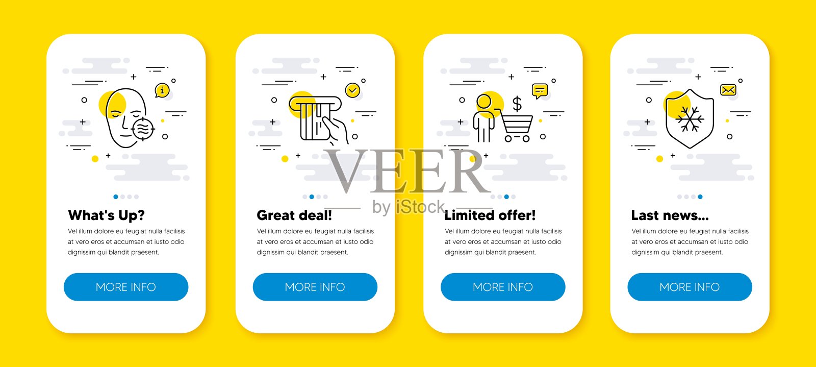 信用卡、买方和问题皮肤线图标集的向量集。向量插画图片素材