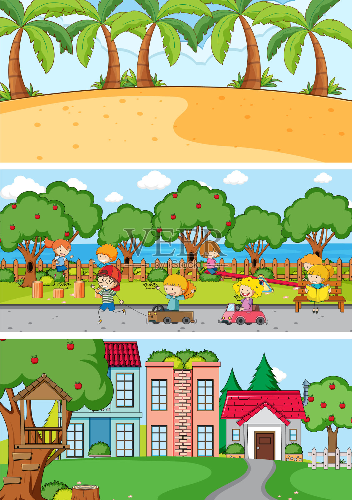 设置不同的水平场景背景插画图片素材