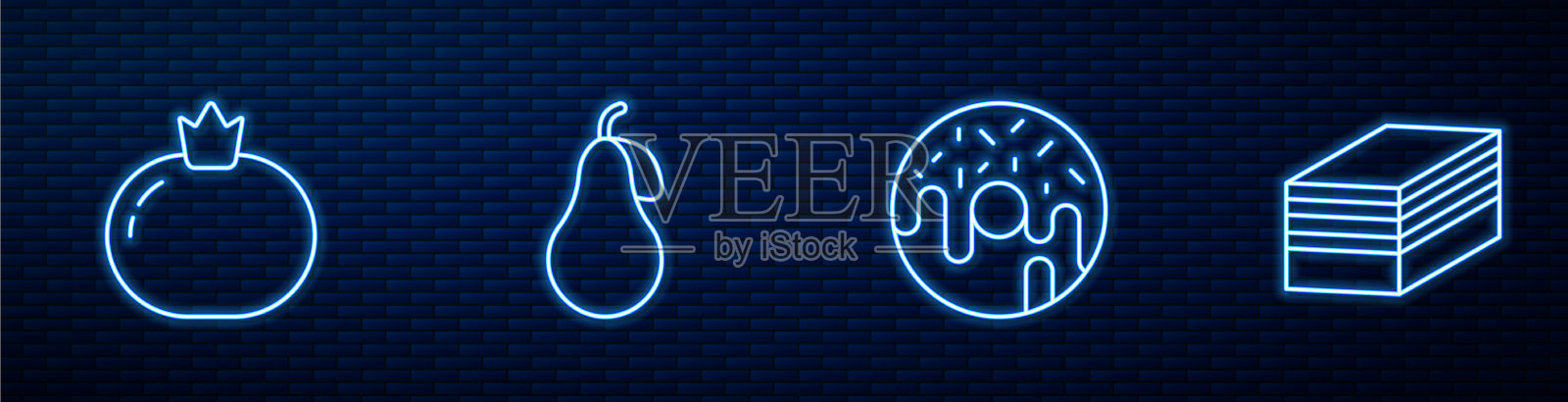 放好甜甜圈、西红柿、梨和蛋糕插画图片素材