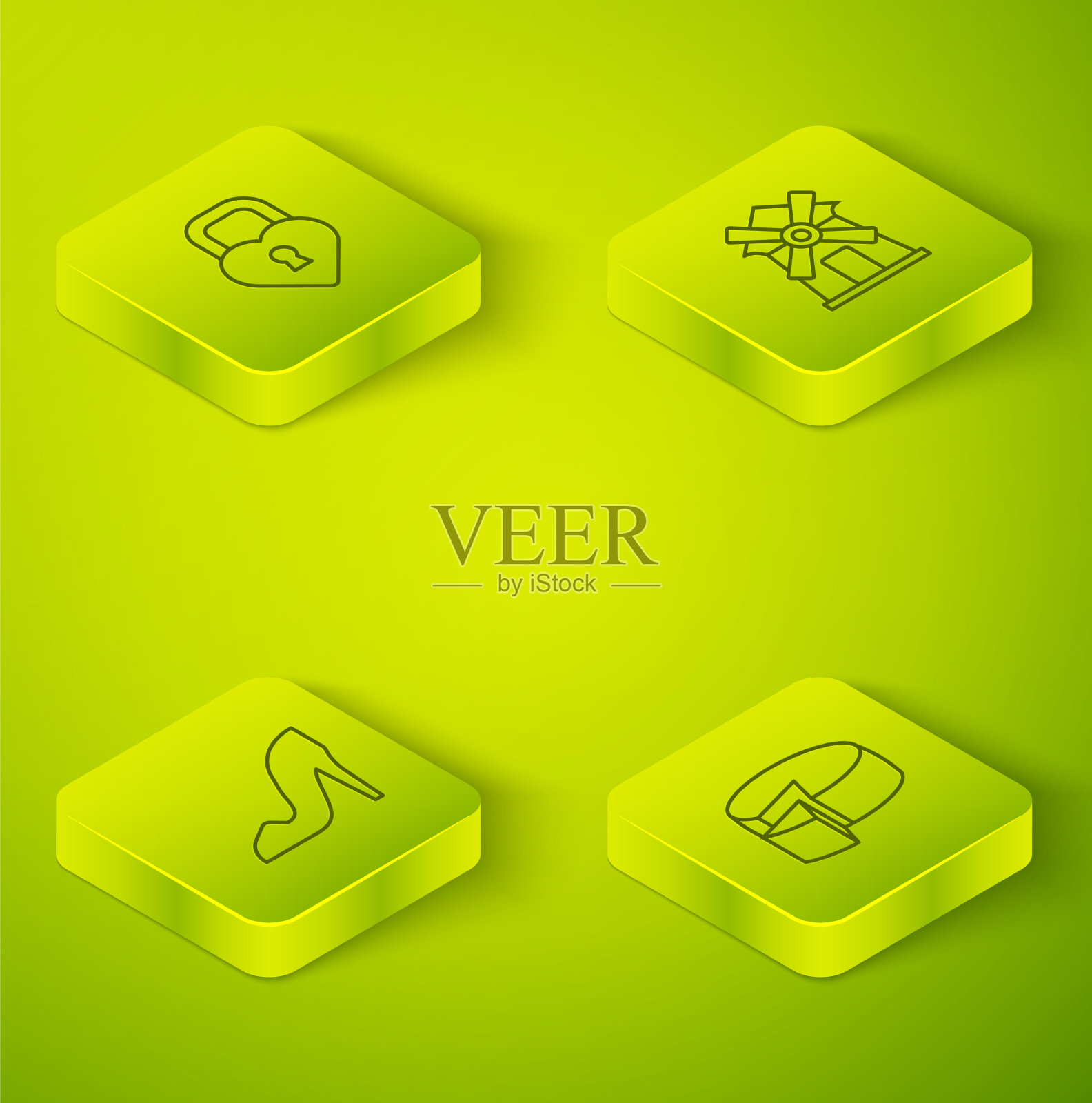 设等距线风车女人鞋奶酪图标素材