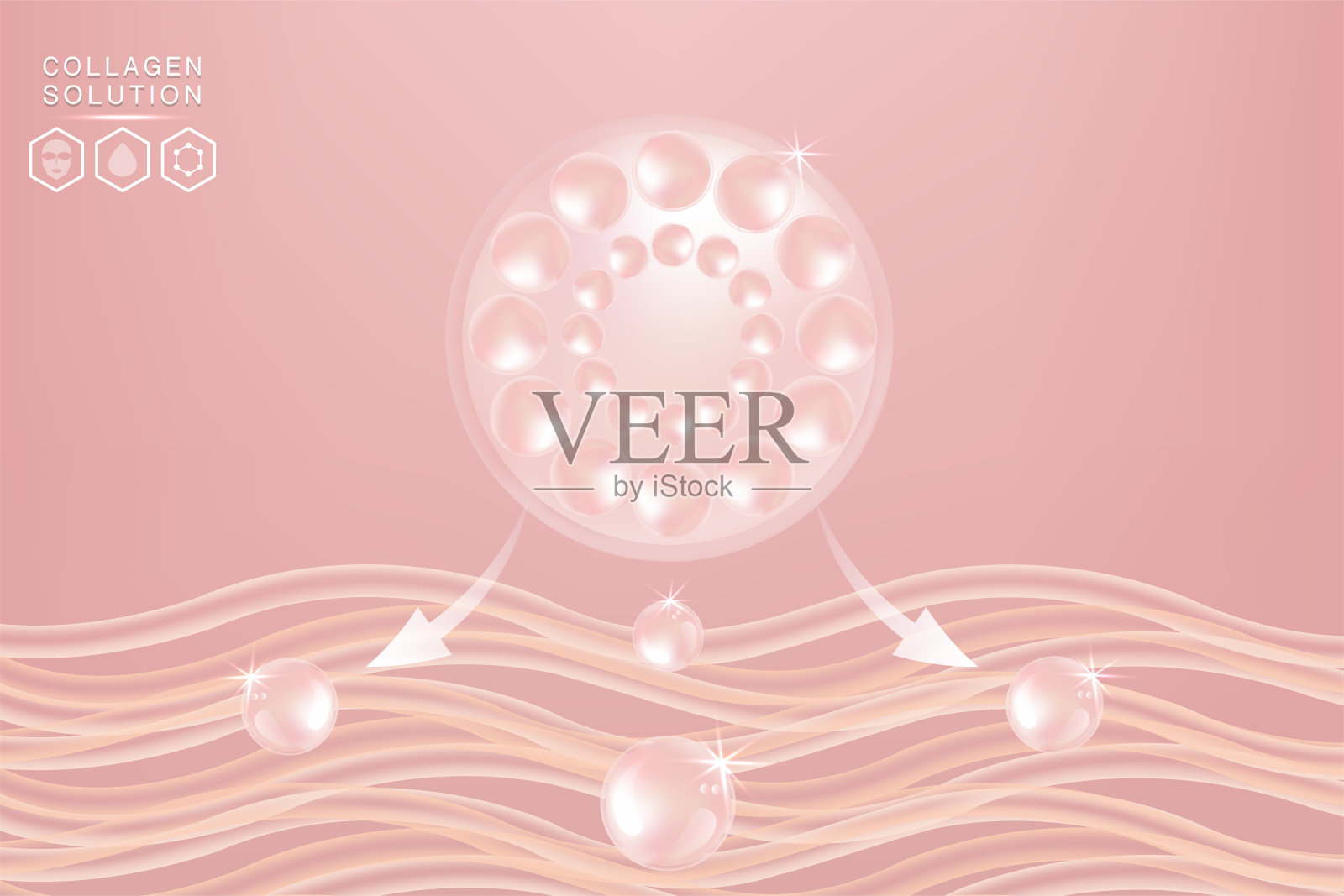 透明质酸皮肤解决方案广告,粉红色胶原蛋白血清滴与化妆品广告背景准备使用插画图片素材