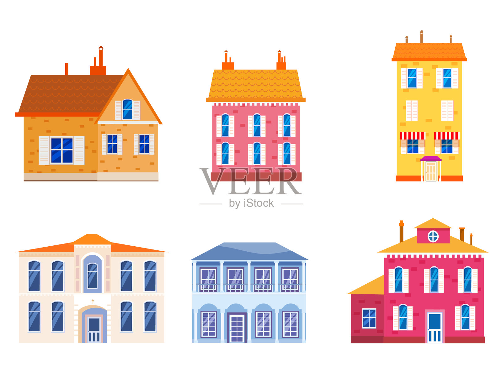 设置房屋小屋的家的正面景色丰富多彩真实图标素材