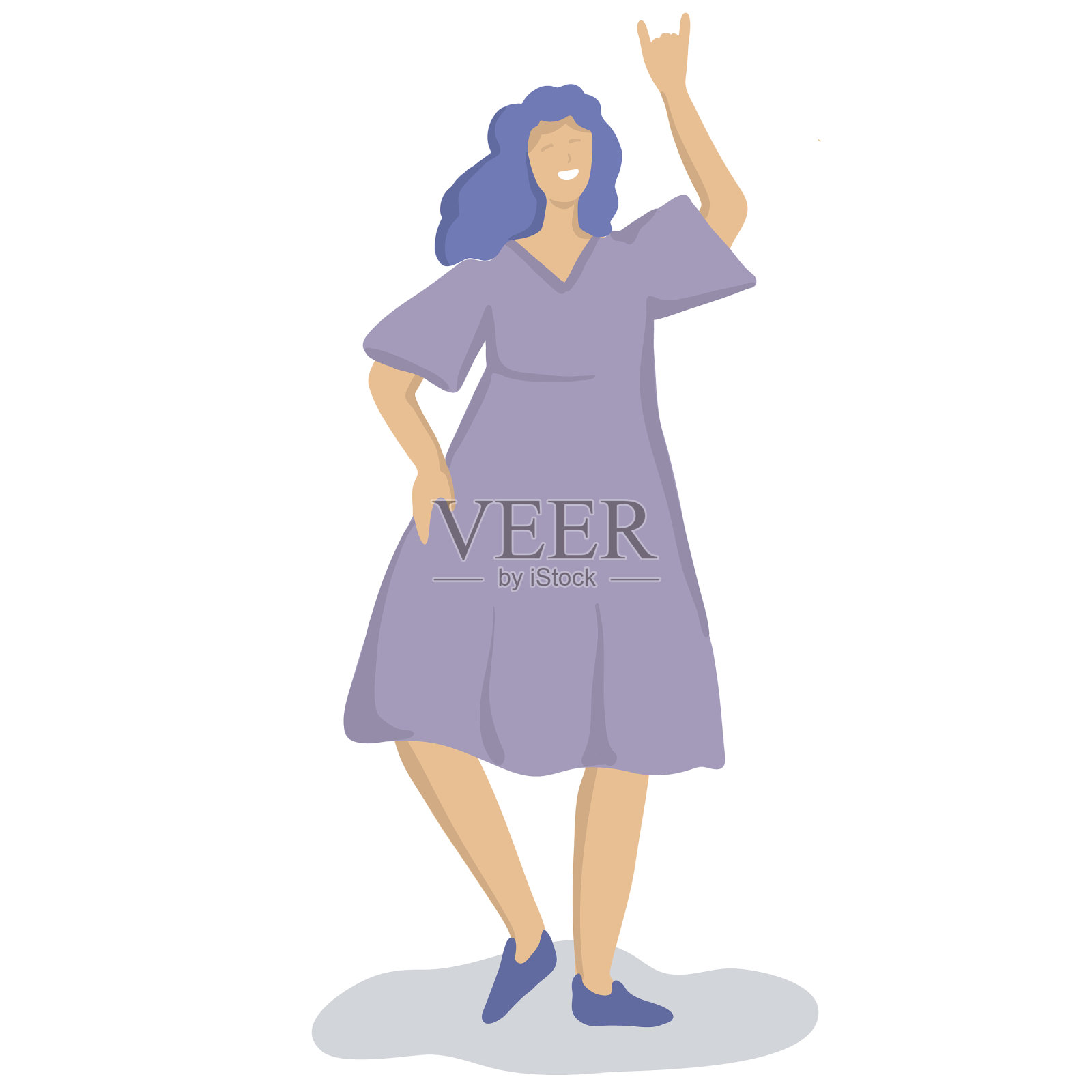 快乐女人性格以胜利标志骄傲插画图片素材