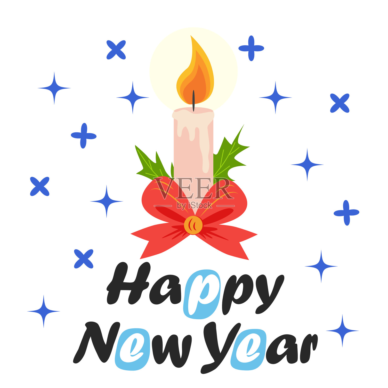 圣诞贺卡上有蜡烛的扁平风格插画图片素材