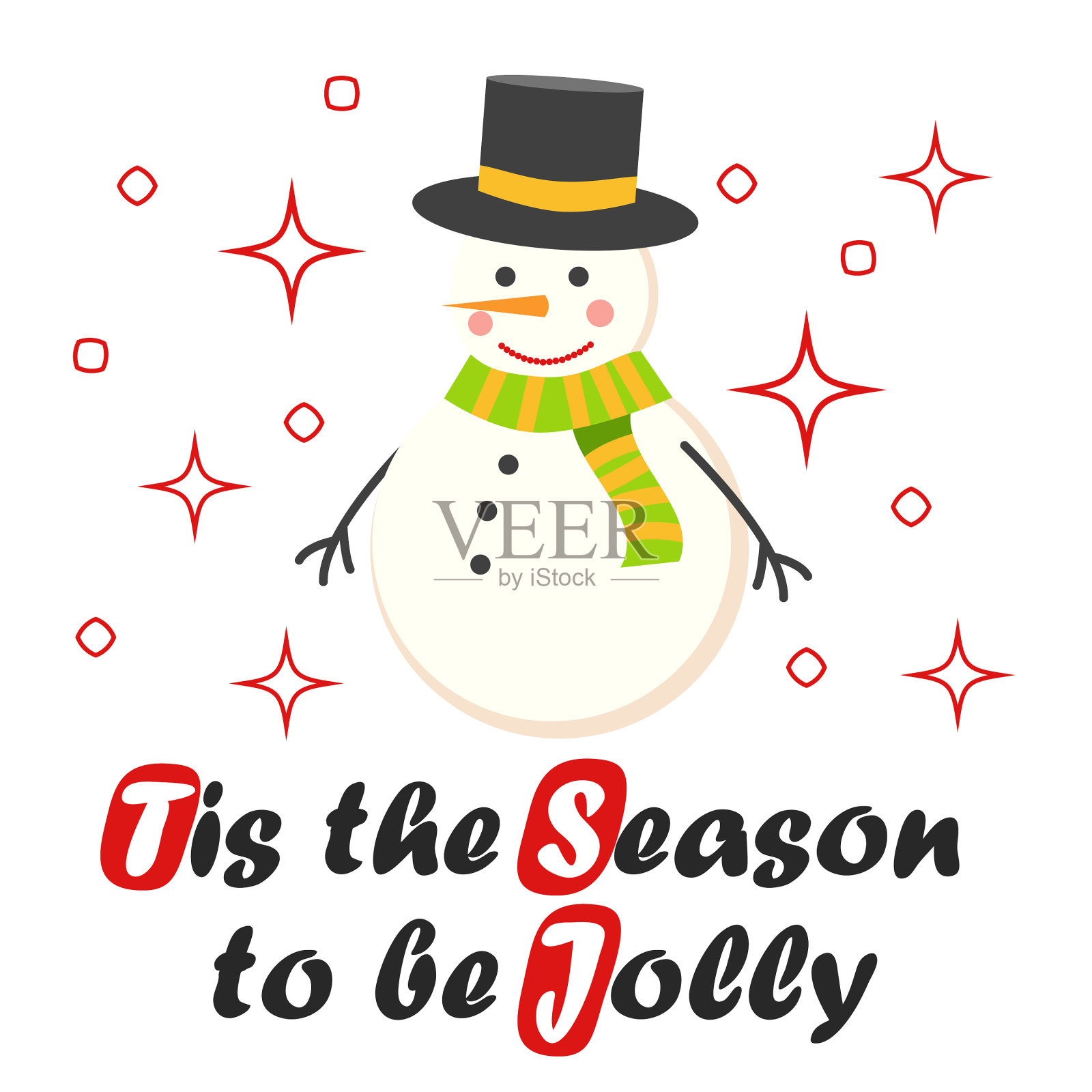 有创意的手画卡片与可爱的雪人卡插画图片素材