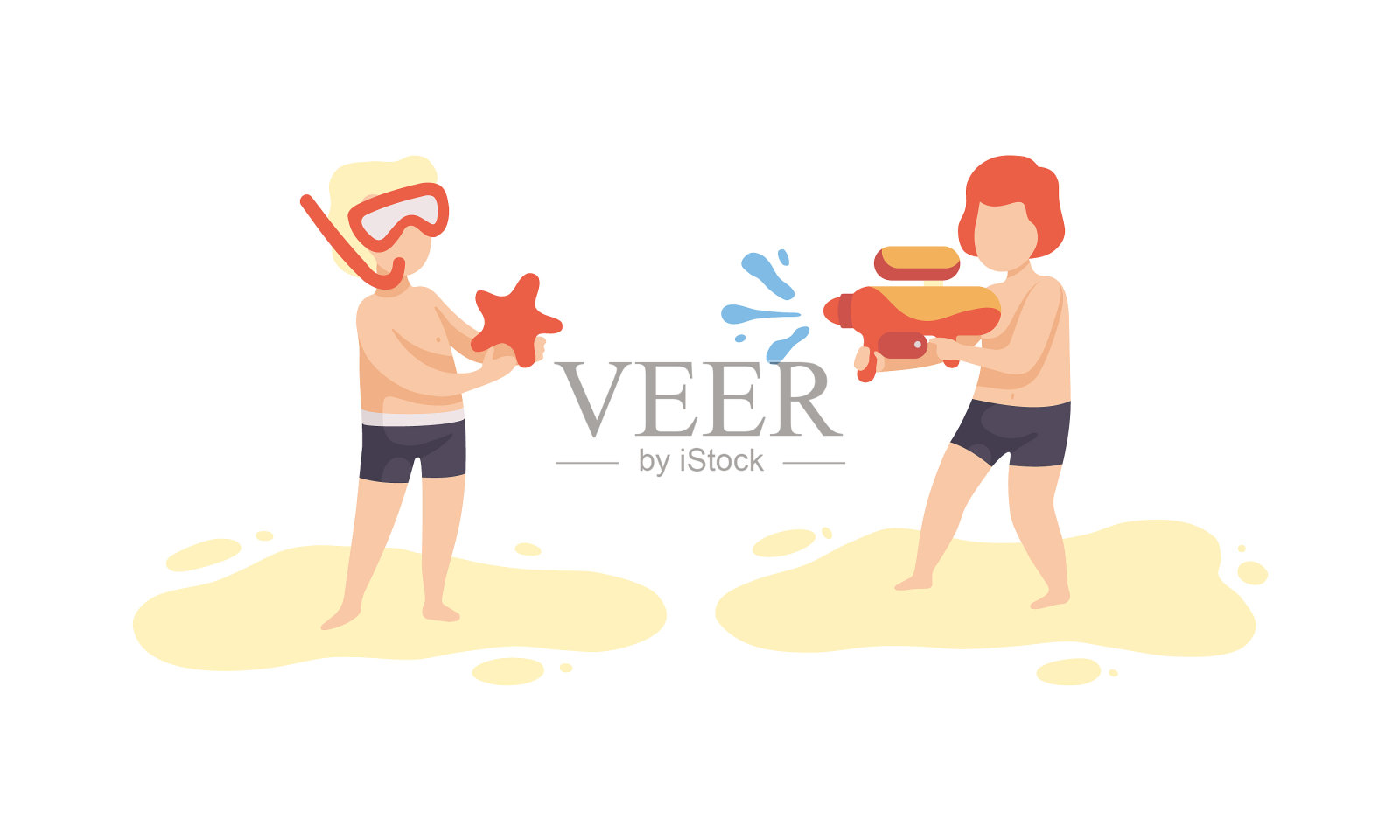 男孩在海上度假玩水插画图片素材