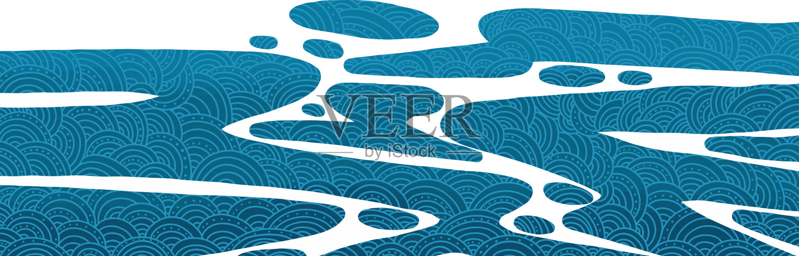 具有东方波浪纹理的表面或水插画图片素材