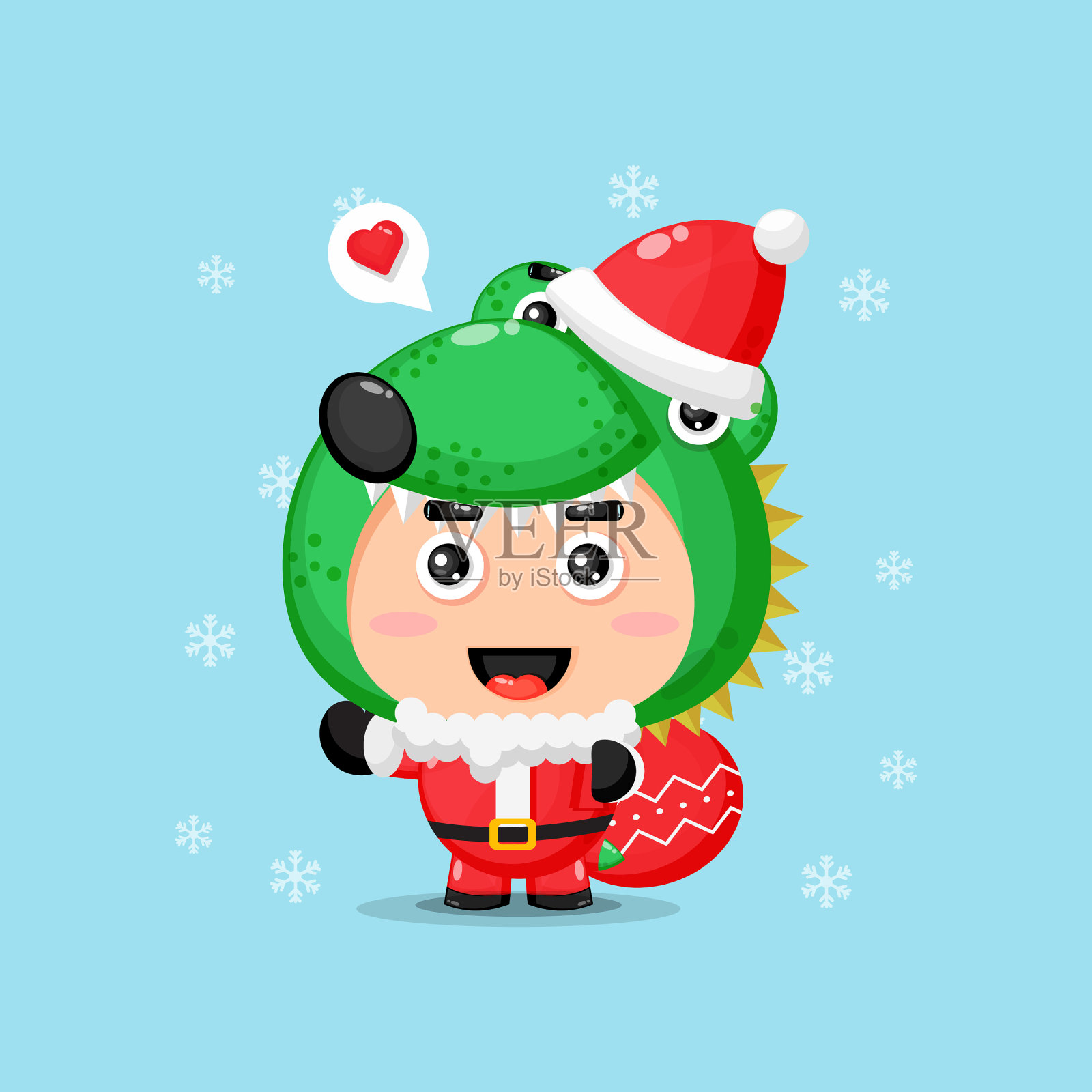 可爱的鳄鱼吉祥物带来圣诞礼物插画图片素材