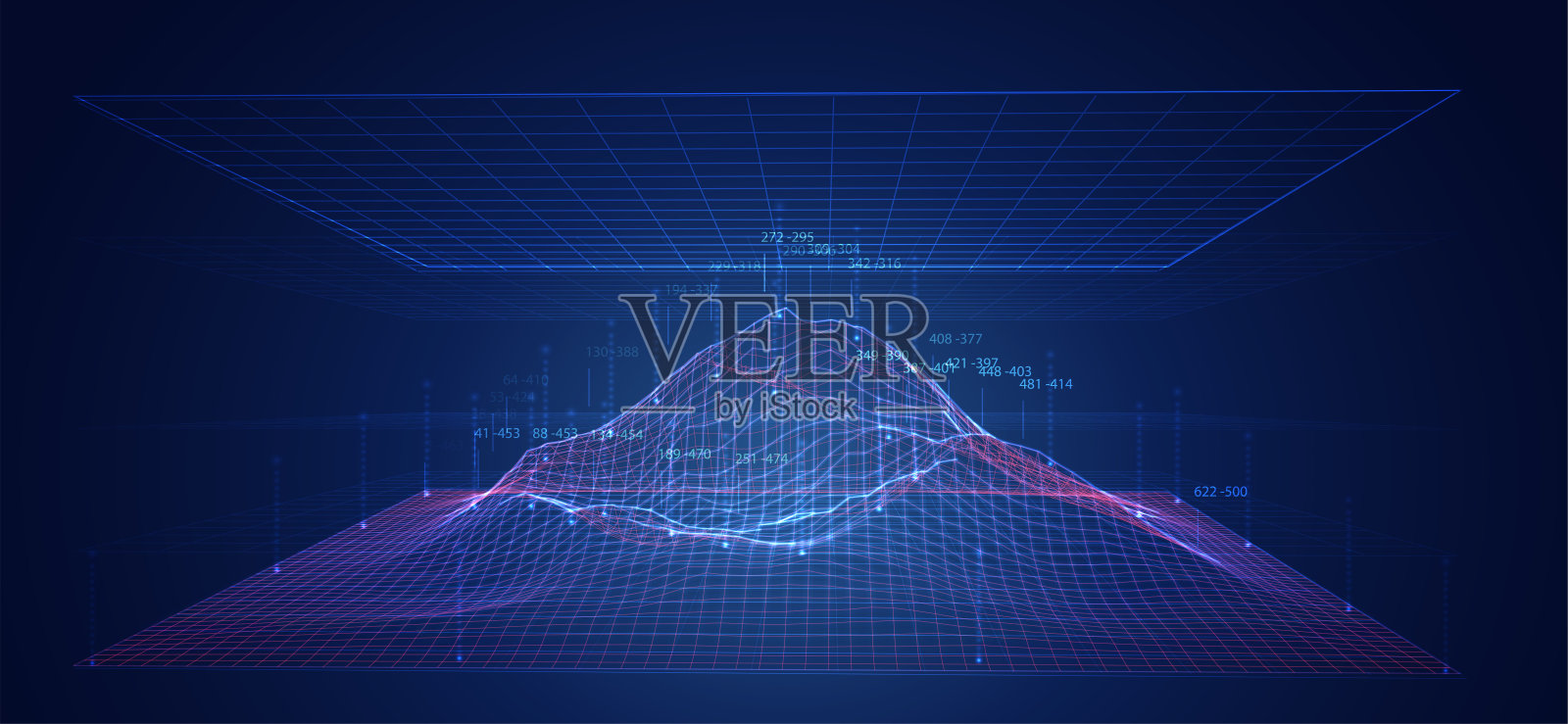 向量3d山与高程点,信息图蓝色插画图片素材